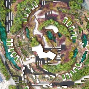 A top-down layout of a park