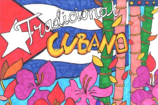 Cuban flag and flowers illustration