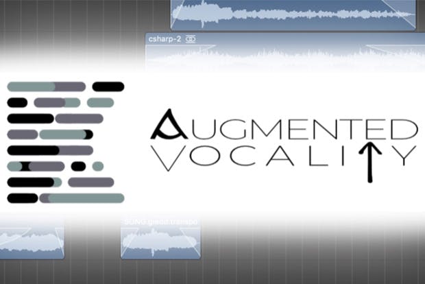 Grey rectangle representing display screen of digital audio workstation with text "Augmented Vocality"