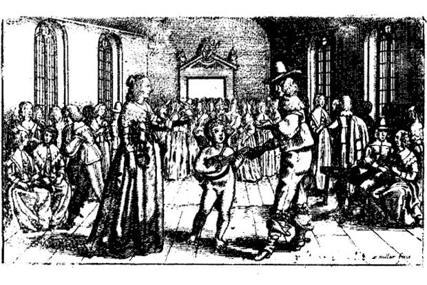 16th century woodcut of musicians and dancers