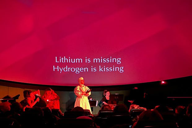 "Lithium is missing. Hydrogen is kissing".