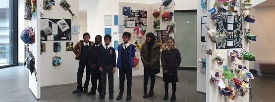 Primary school pupils visiting exhibition