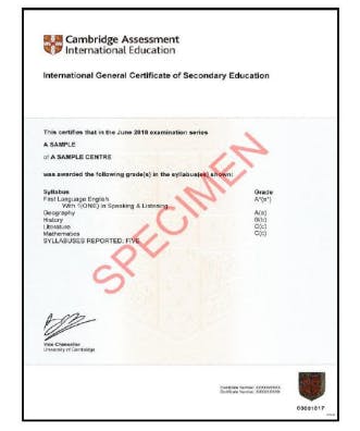 Example of an acceptable certificate