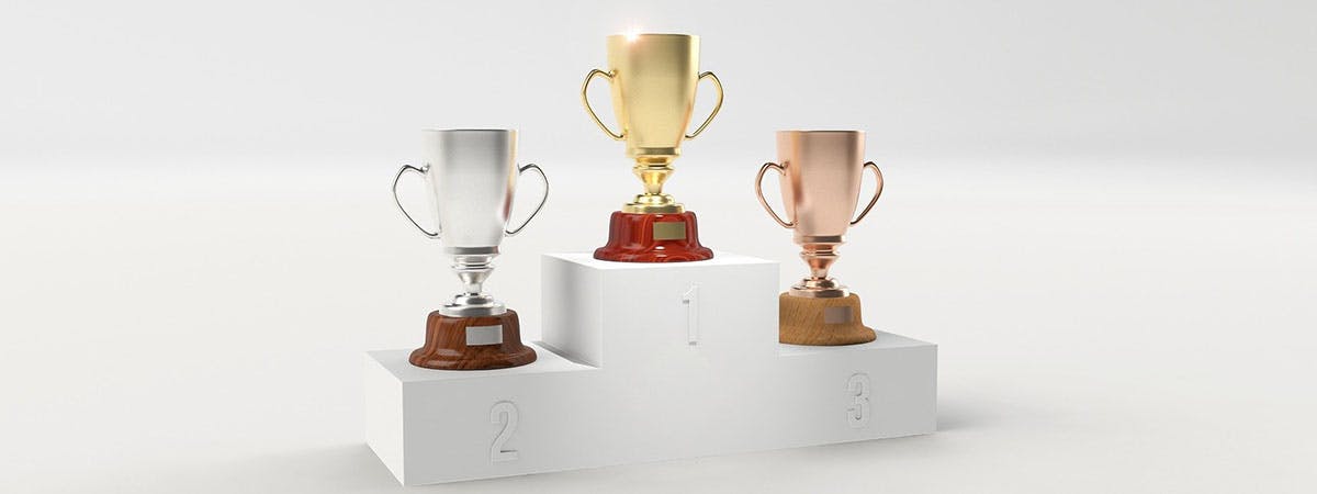 Gold, silver and bronze trophies