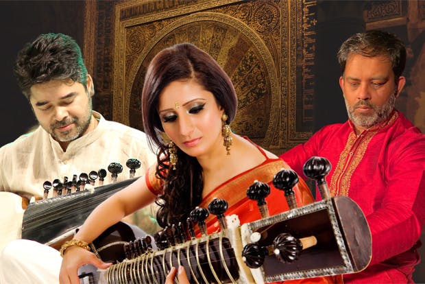 Montage of musicians, Roopa Panesar, Arnab Chakrabarty and Shabaz Hussain