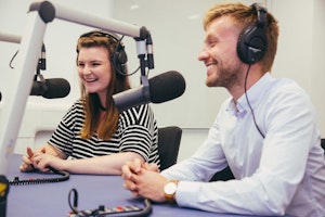 Students using radio studio