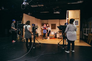 Students filming in studio C