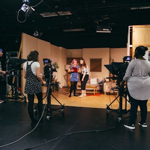 Students filming in studio C