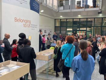 Belonging to us exhibition on show in the School of Jewellery atrium