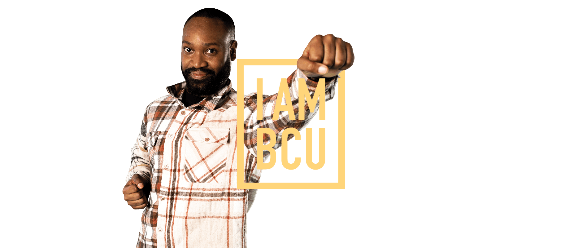 Iuri punches through I am BCU logo