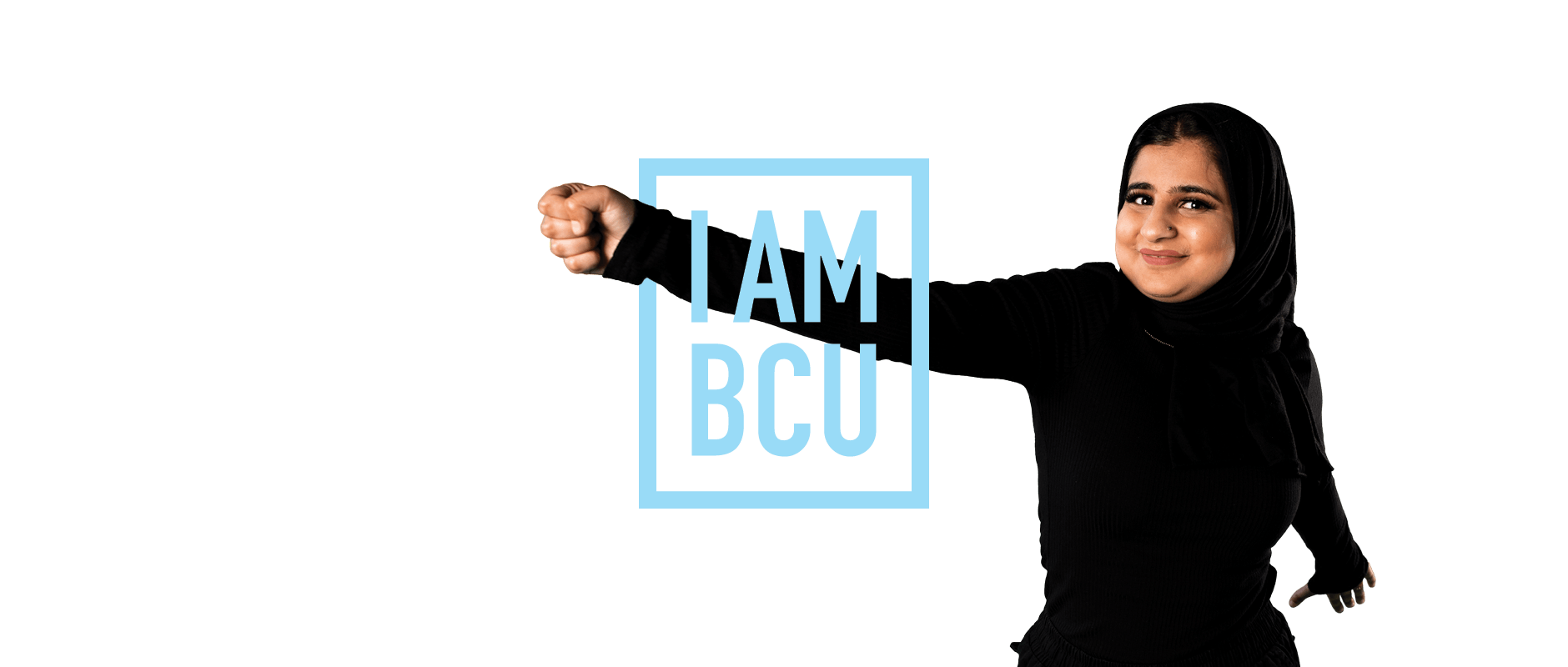 Humera punches through the I am BCU logo