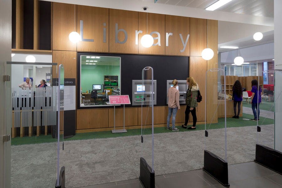 Entrance to Curzon Library, which is open 24 hours a day during term time.