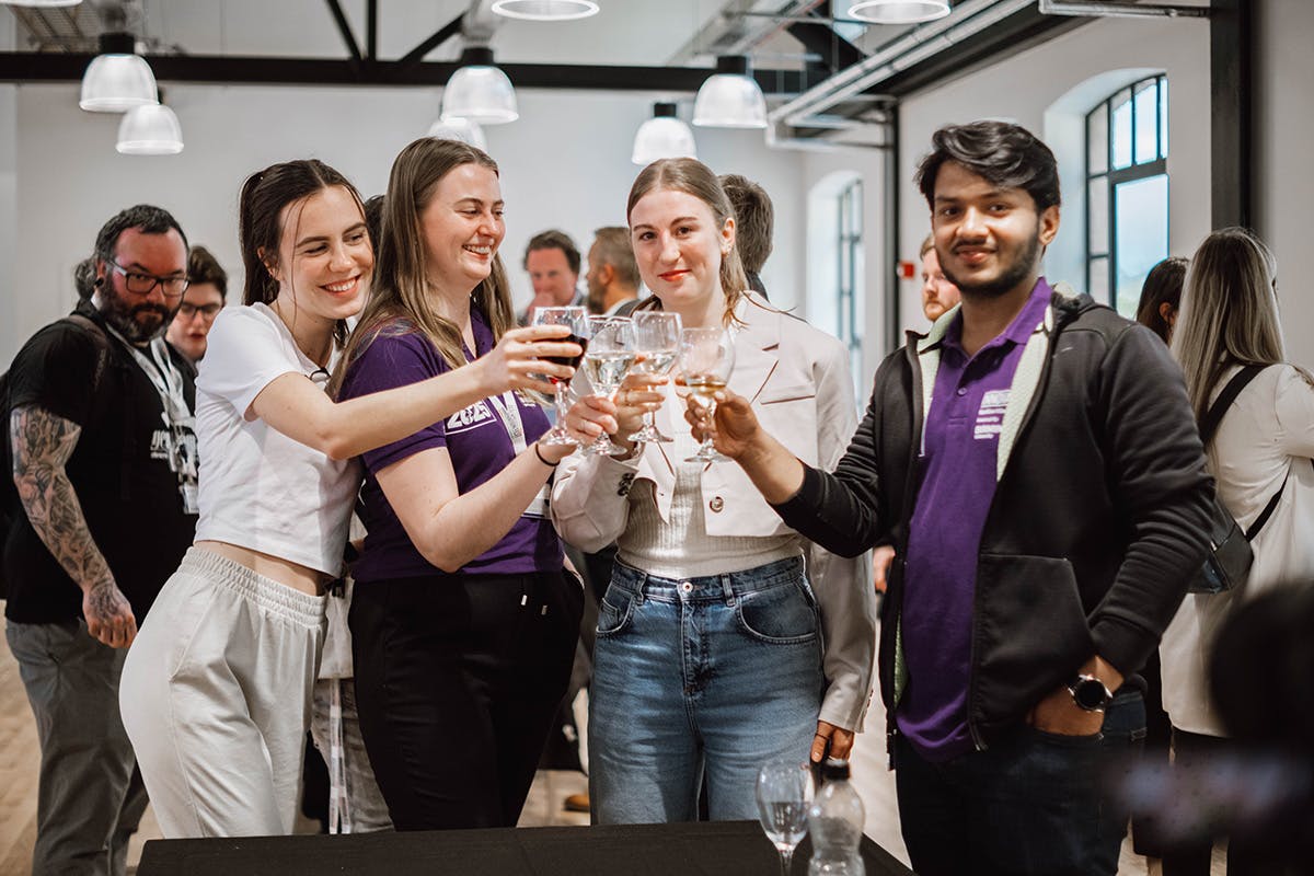 Image of group of students sipping on some prossecco.