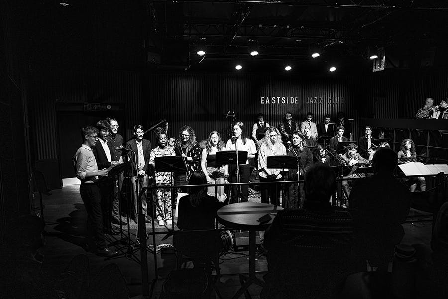 Eastside Voices and Jazz Orchestra - black and white