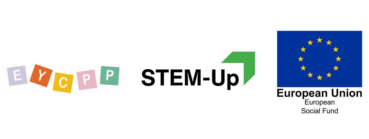 Logos for Early Years Careers Professional Pathways, STEM-Up and the European Social Fund
