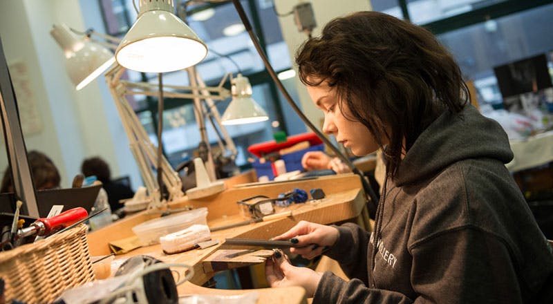 Jewellery student in workshop