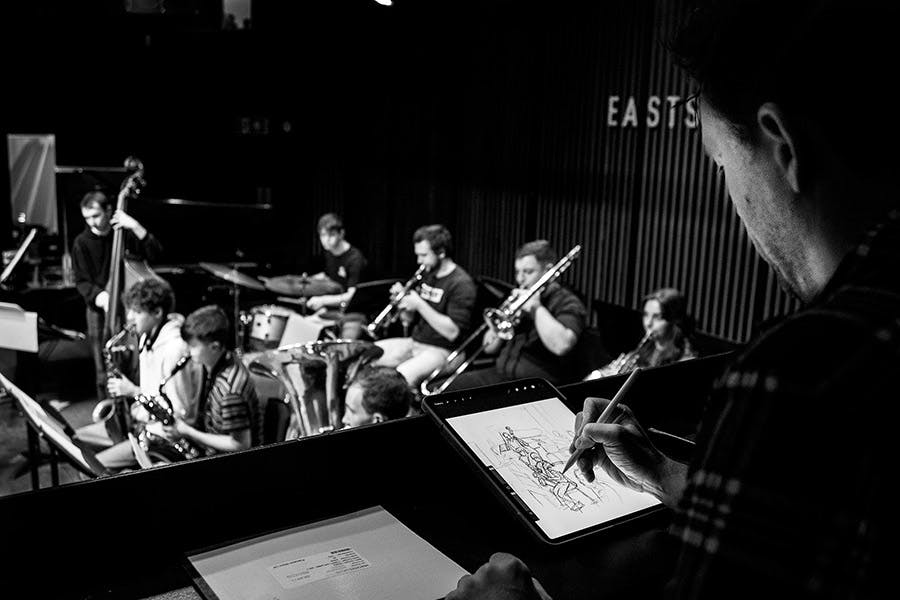 RBSA artists visit Jazz Composers Ensemble rehearsal in the Eastside Jazz Club