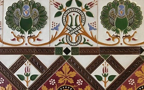Intricate ceramic tiles from Jackfield Tile Museum