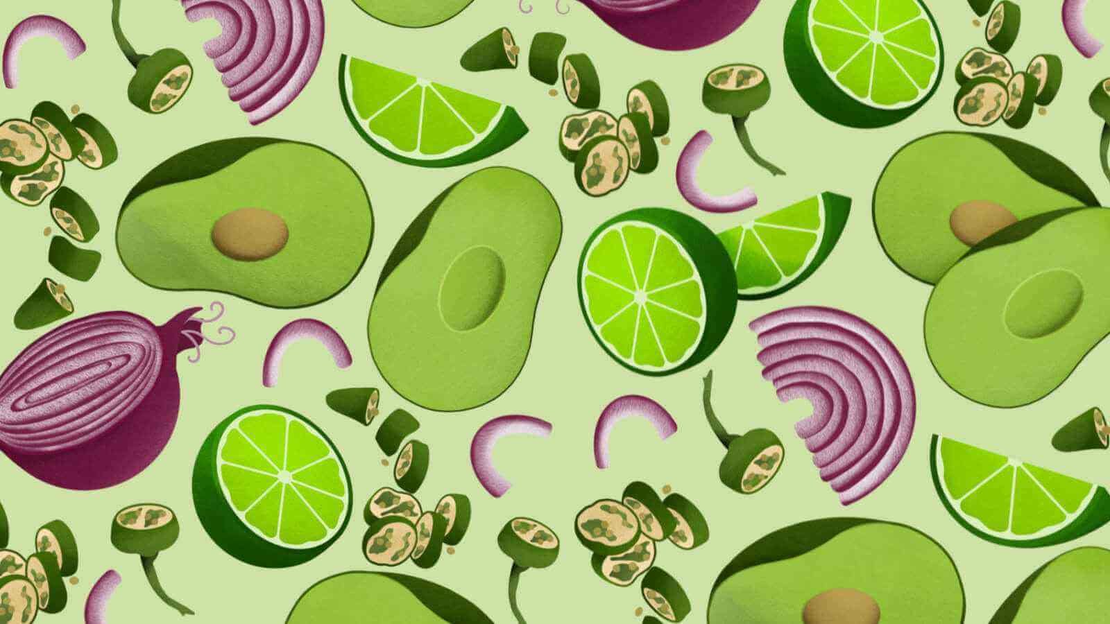 A collection of drawn fruits and vegetables