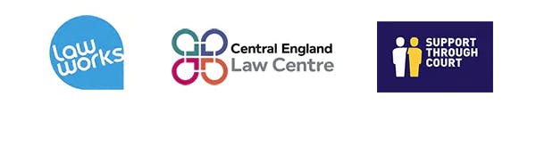 Logos of some of our Law Clinic partners - Law Works, Central England Law Centre, Support Through Court