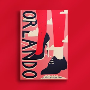 Graphic design student work - cover of Orlando by Virginia Woolf showing two legs on cloud background