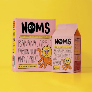 Graphic design student work - smoothie packaging for Noms smoothie - box and carton