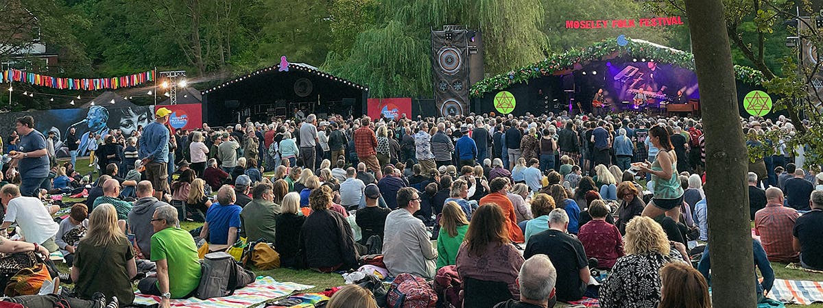Moseley Folk Festival crowd and stage.