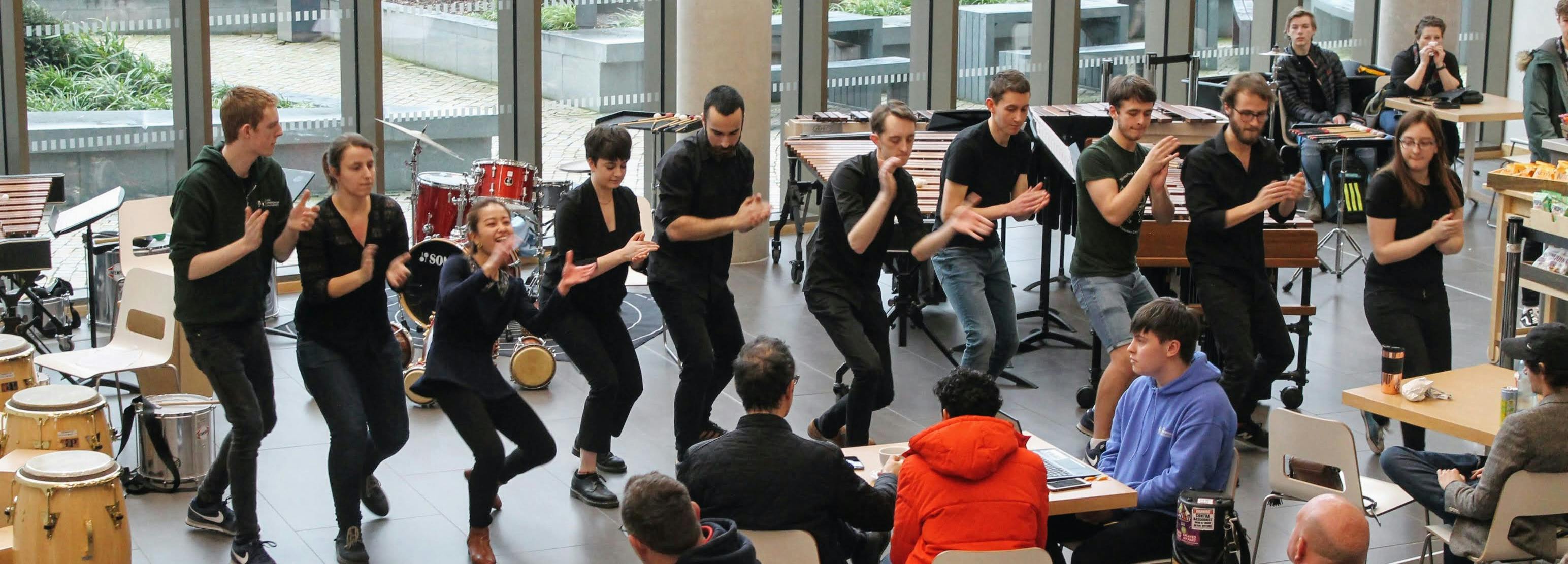 Percussion students performing at Open Day 2020. Photo by Toby Kearney