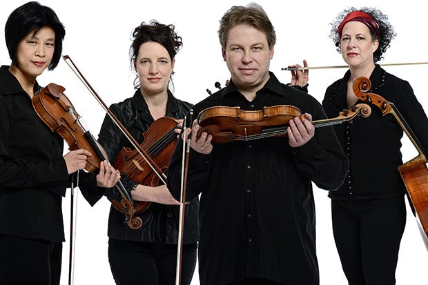 Quatuor Bozzini portrait with instruments