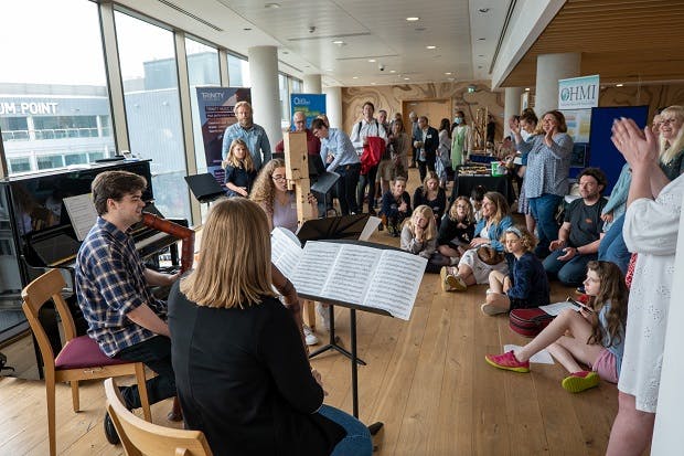 Families enjoy a live recorder performance at Royal Birmingham Conservatoire