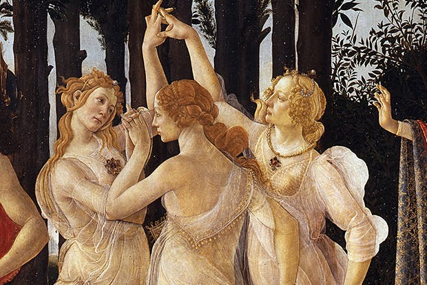 The Three Graces. Detail from Boticelli's Renaissance painting, Primavera