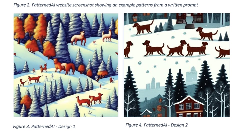 Cartoon foxes in a snowy forest and cartoon dogs in a snowy forest with a field nearby