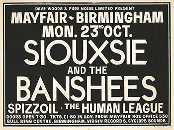 Poster advertising original Birmingham punk gigs