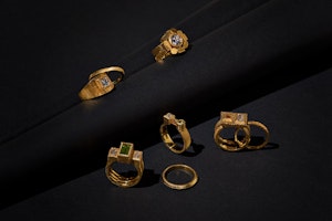 Close up shot of gold rings created by student