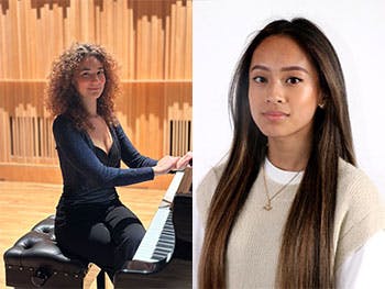 Montage of piano students Fiorella Barbaro and Thuy-Vi Nguyen