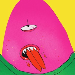 Student work - pink cyclops monster saying duh