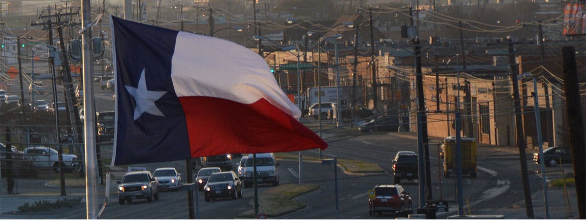 Texas flag in city